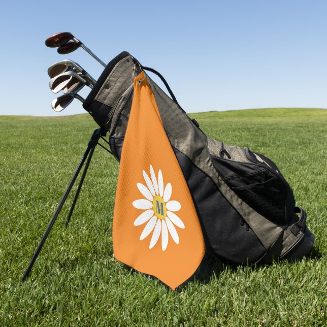Daisy with Initial Orange Golf Towel (Green)