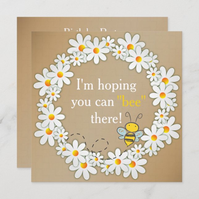Daisy Wreath and Flying Bumble Bee Birthday Invitation (Front/Back)
