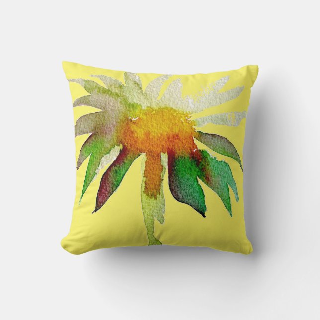Daisy yellow moder watercolor flower art cushion (Front)