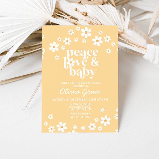 Daisy yellow Peace Love Baby Shower Invitation (Creator Uploaded)