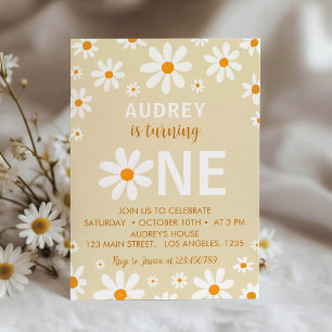 Daisy Yellow Retro First Birthday Party Invitation