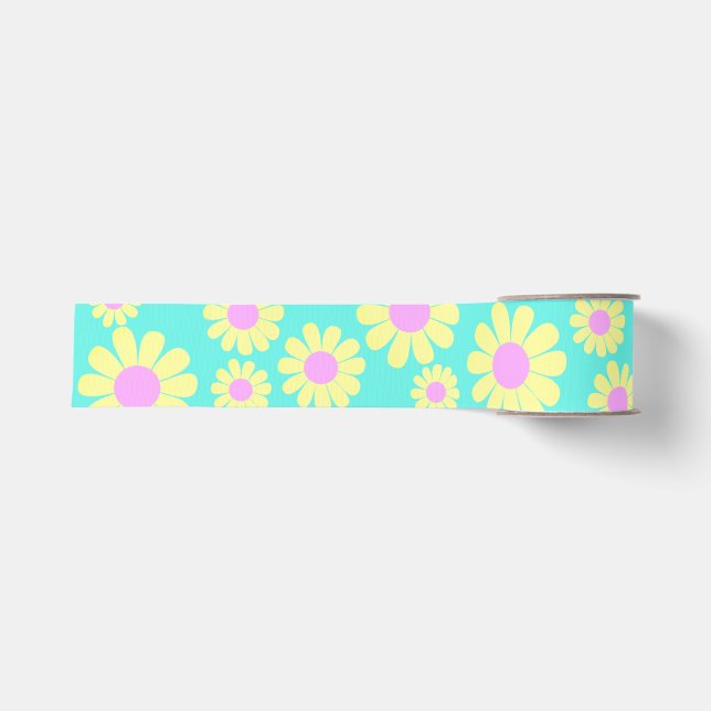 Daisy Yellow Teal Grosgrain Ribbon (Front)