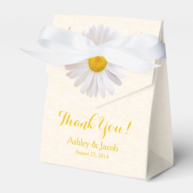 Daisy Yellow White Lace Wedding Thank You Favour Box (Front Side)
