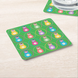 Daisyflower Matryoshka Square Paper Coaster