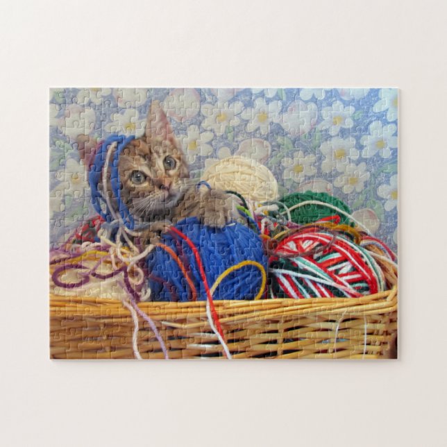 Daisy's Yarn - Cat in a Basket of Yarn Puzzle (Horizontal)