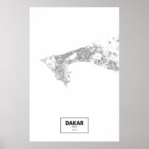 Dakar, Senegal (black on white) Poster