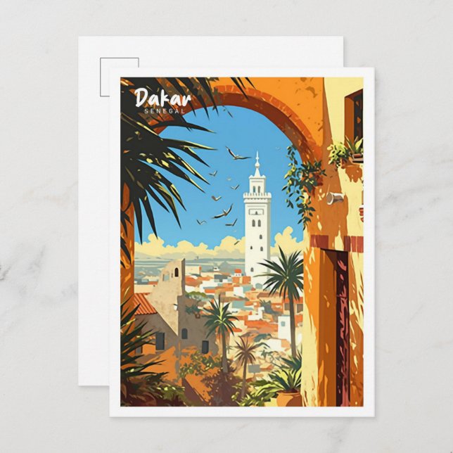 Dakar Senegal Vintage Art Illustration Travel Postcard (Front/Back)