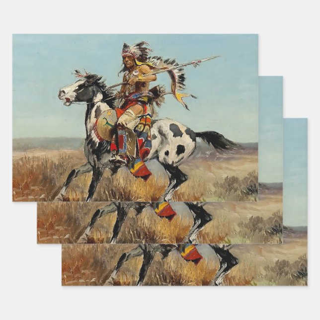 “Dakota Chief” Western Art by Charles M Russell Wrapping Paper Sheet (Set)