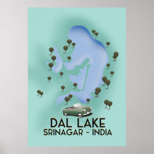 Dal Lake,Srinagar,India travel poster Map