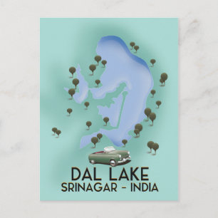 Dal Lake,Srinagar,India travel poster Map Postcard