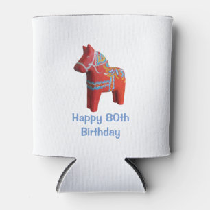 Dala Horse 80th Birthday Can Cooler