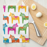 Dala Horse American Mojo Kitchen Towel<br><div class="desc">Tea towels decorated with multicoloured toy Dala horses from Sweden to brighten your kitchen.</div>