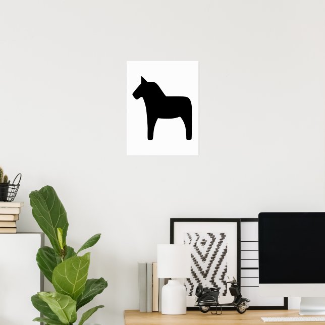 Dala Horse Black on White Poster (Home Office)