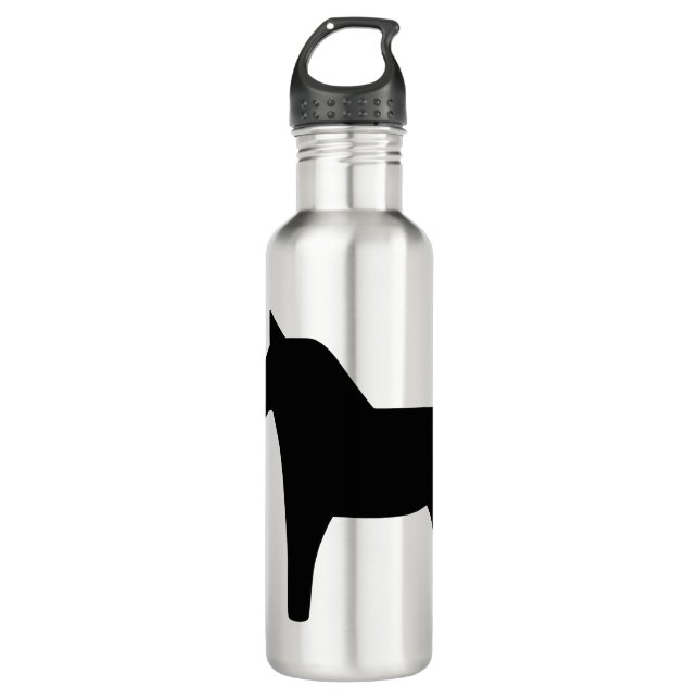 Dala Horse Black Water Bottle (Front)