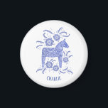 Dala Horse Blue Swedish Folk Art Custom Name Magnet<br><div class="desc">A blue and white painting of a  Swedish Dala Horse. 
Perfect for horse and pony lovers.
Change the name to customise.</div>