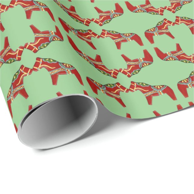 Dala Horse Christmas Wrapping Paper (Roll Corner)