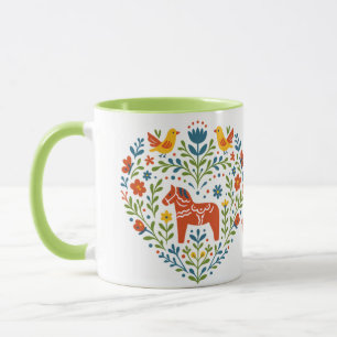Dala Horse Folk Art Hygge Heart Pattern Mug