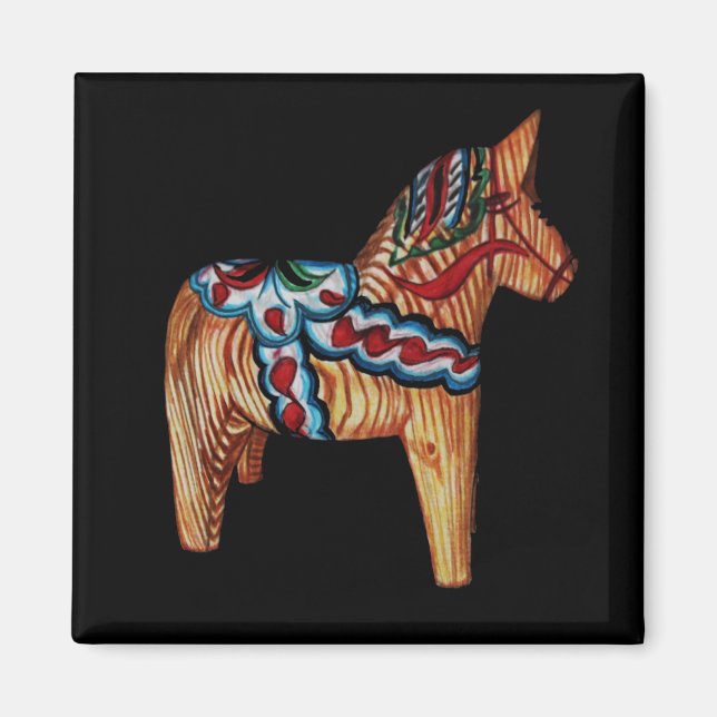 Dala Horse, Natural Wood Magnet (Front)