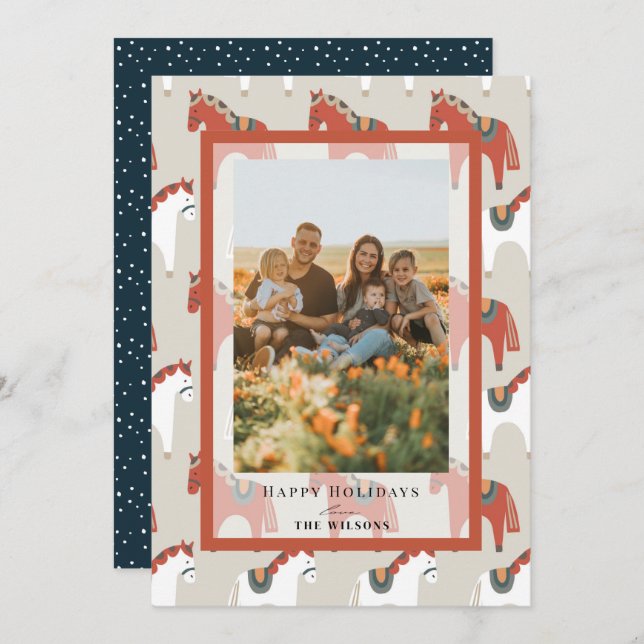 Dala Horse Pattern Christmas Holiday Photo Card (Front/Back)