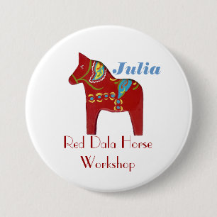 Dala Horse Personalised Name Tag Button