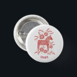 Dala Horse Swedish Folk Art Custom Name 3 Cm Round Badge<br><div class="desc">A red and white painting of a  Swedish Dala Horse. Lovely for Christmas,  or for horse and pony lovers at any time of year.
Change the name to customise.</div>