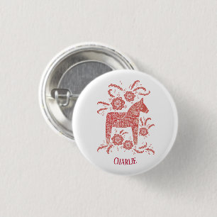 Dala Horse Swedish Folk Art Custom Name 3 Cm Round Badge