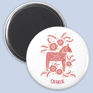 Dala Horse Swedish Folk Art Custom Name Magnet