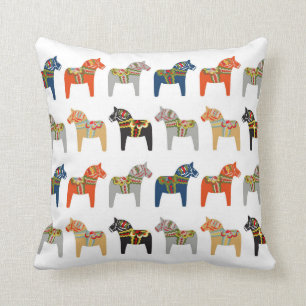 Dala Horse Swedish Folk Art Pattern Cushion