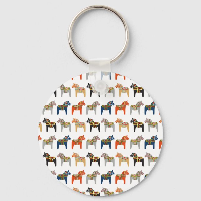Dala Horse Swedish Folk Art Pattern Key Ring (Front)
