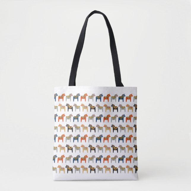 Dala Horse Swedish Folk Art Pattern Tote Bag (Front)