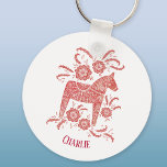 Dala Horse Swedish Folk Art Personalized Key Ring<br><div class="desc">A red and white painting of a  Swedish Dala Horse. Lovely for Christmas,  or for horse and pony lovers at any time of year.  Change the name to customize.  Original art by Nic Squirrell.</div>