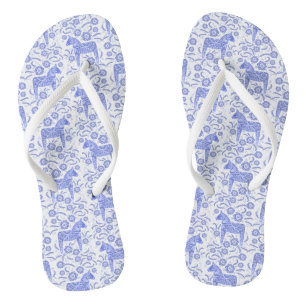 Dala Horse Swedish Indigo Blue and White Pattern Jandals