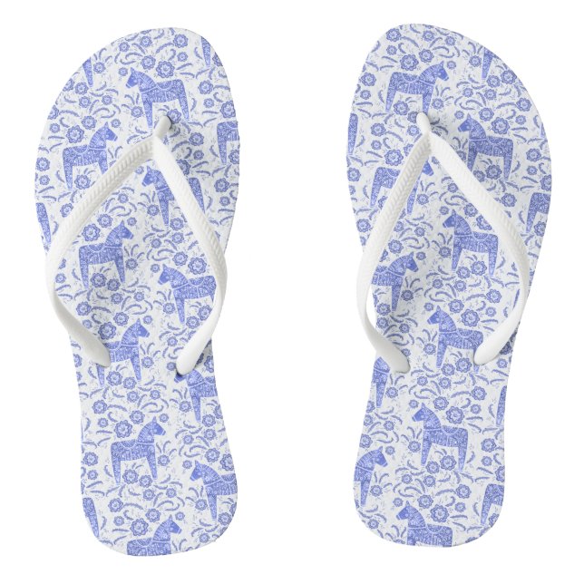 Dala Horse Swedish Indigo Blue and White Pattern Jandals (Footbed)
