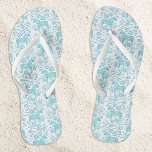 Dala Horse Swedish Teal Green and White Pattern Jandals