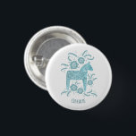 Dala Horse Teal Swedish Folk Art Custom Name 3 Cm Round Badge<br><div class="desc">A teal green and white painting of a  Swedish Dala Horse. 
Perfect for horse and pony lovers,  and for Vikings!
Change the name to customise.</div>