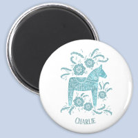 Dala Horse Teal Swedish Folk Art Custom Name