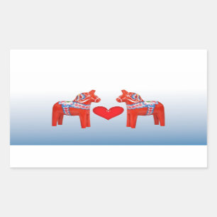 Dala Horse Twin Scandinavian Folk Art with Heart Rectangular Sticker