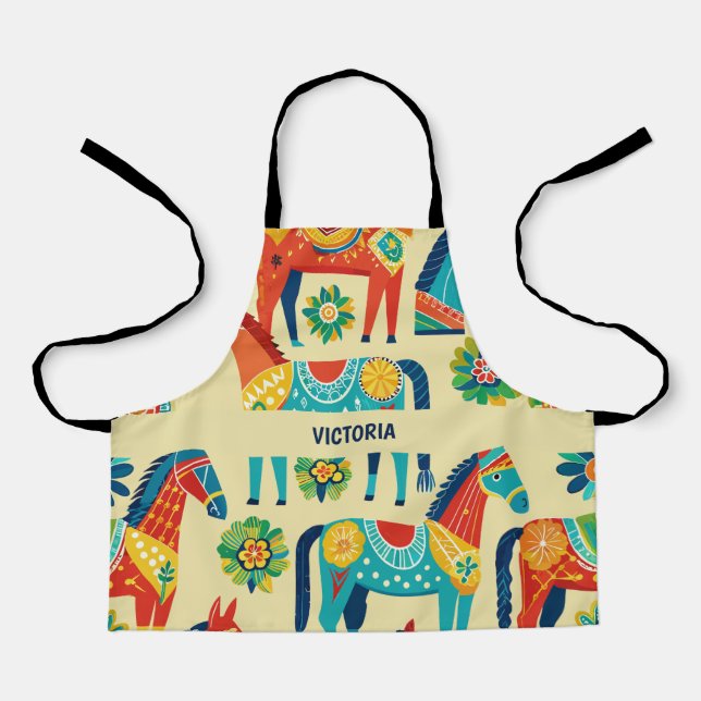 Dala Horse Watercolor Custom Pattern Apron (Front)
