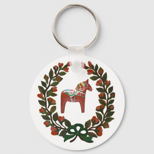 Dala Horse Wreath Key Ring (Front)