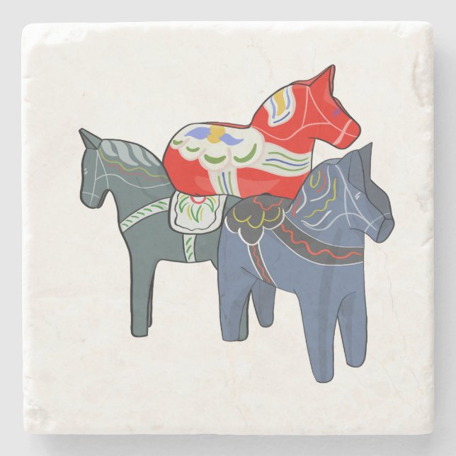 Dala Horses Square Stone Coaster (Front)