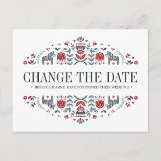 Dala Horses WEDDING CHANGE THE DATE POSTPONEMENT Announcement Postcard