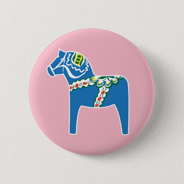 Dalahäst | Dala horse blue 6 Cm Round Badge (Front)