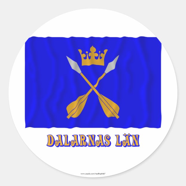 Dalarnas län waving flag with name classic round sticker (Front)