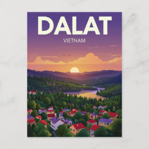 Dalat Vietnam Sunset Landscape   Vintage Travel Postcard