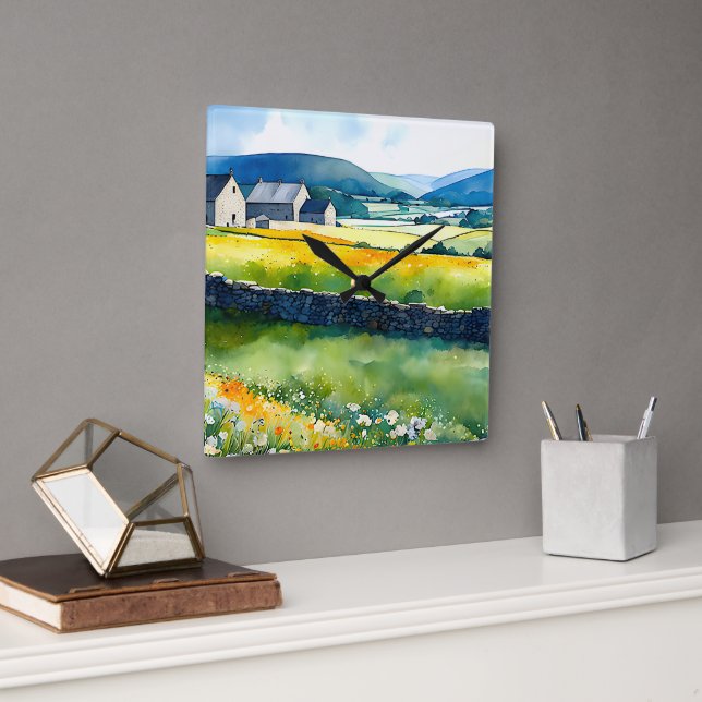 “Dalehaven” Wide Landscape Yorkshire Dales Scene Square Wall Clock (Office)