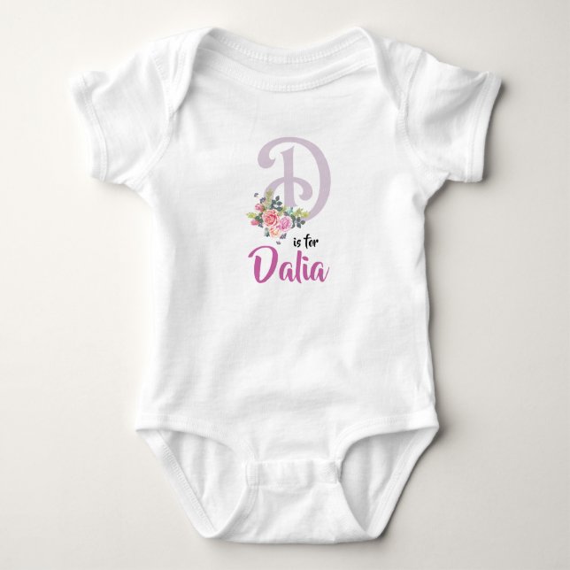 Dalia Name Baby Outfit Letter D Romper Floral Girl Bodysuit (Front)