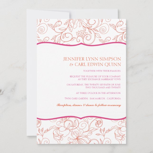 Dalia (Orange & Fuschia) Wedding Invitation (Front)