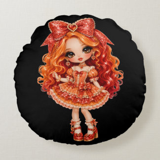 dall glam red hair round cushion