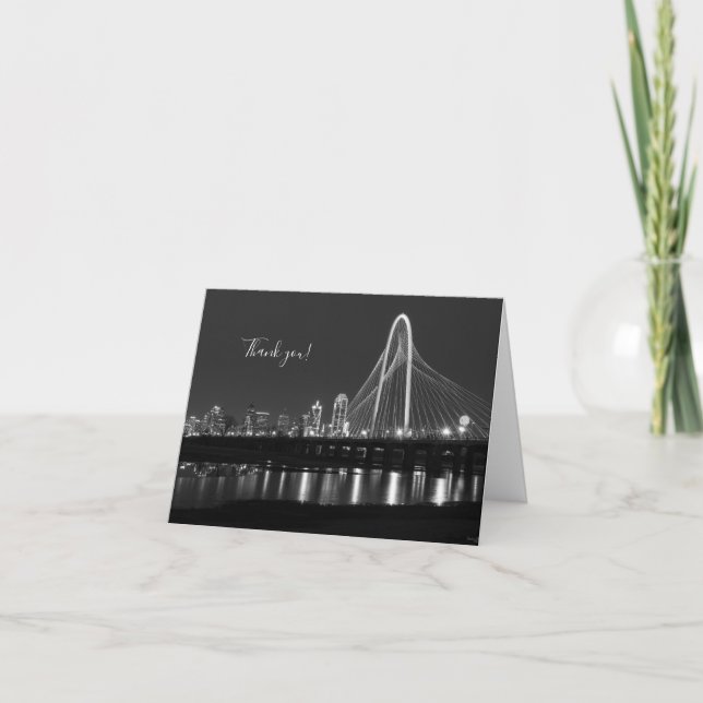 Dallas Bridge View Grayscale Thank You Card (Front)