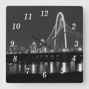 Dallas Bridge View Grayscale Wall Clock